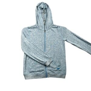 Roxy Girl Zip Up Hoodie Women Size 12 Light Blue Heathered Knit Logo Sweatshirt